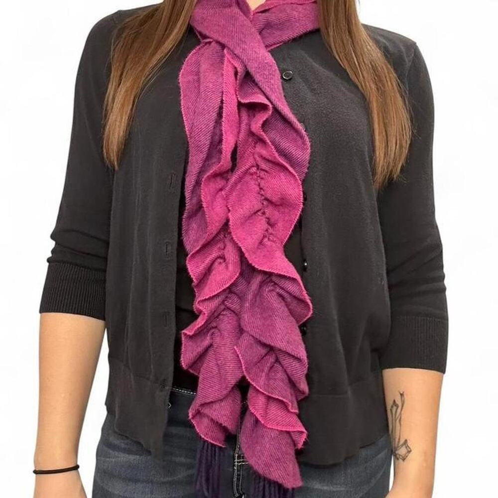 2000s Cashmink V. Fraas Pink & Purple Ruffle Scarf